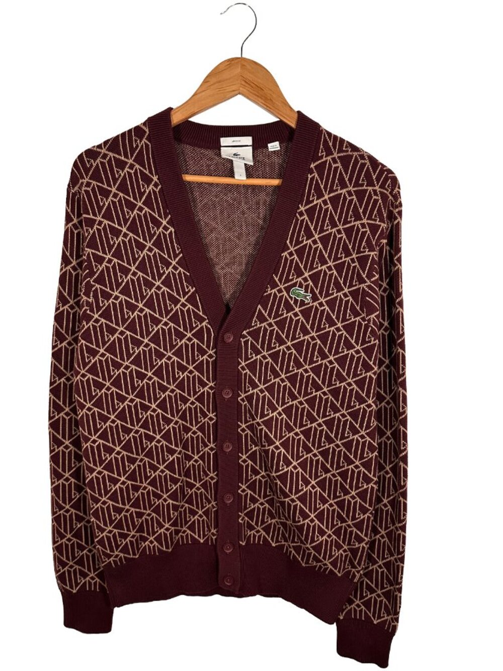 Lacoste Live Bordeaux jacquard monogram cardigan Unisex Size S